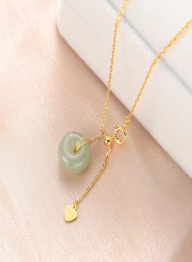GACEMIU Jade Necklace 925 Sterling Silver 14K Gold Plated Pendant Necklaces for Women Natural Green Hetian Jade Necklace Jewelry Gift for Women - Image 2